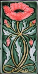 Art Nouveau Poppy Tile designed by Mary Philpott. copyright Verdant Tile