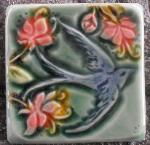 Swallow in a Cherry Blossom tree tile (face right) by Verdant Tile