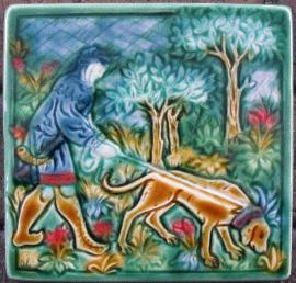 Medieval Hunter with Hound on a Scent. Copyright Verdant Tile.