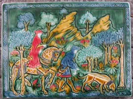 The Medieval Hunt Tile Hunter and Noble with Hound Tile. Copyright Verdant Tile
