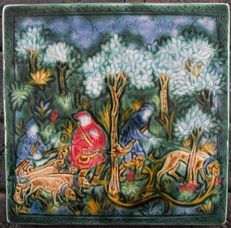 Medieval Hunters and Hounds Coupled. Copyright Verdant Tile