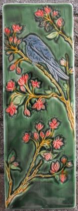 Tree swallow and cherry blossoms tile face left. by Verdant Tile