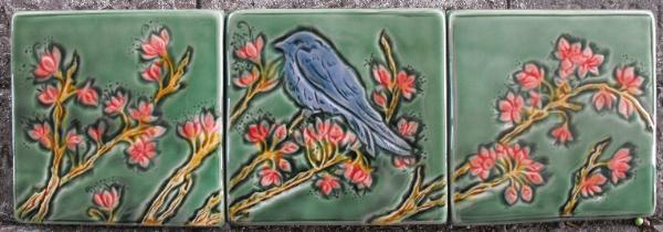 Tree Swallow in a Sakura Tree tile triptych by Verdant Tile