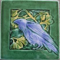 Crow in Gingko tree tile. Copyright Verdant Tile