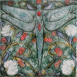 Art Nouveau Dragonfly 12 inch tile. copyright protected Verdant tile.