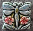Dragonfly 3 inch tile. Copyright, design Verdant Tile.