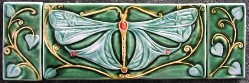 Art nouveau style Dragonfly. Original design by Mary Philpott. Verdant Tile. copyright protected.