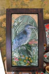 Great Blue Heron Tile Framed by Mary Philpott . copyright.