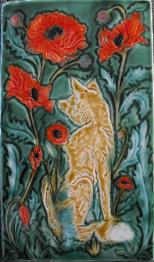 Fox in Poppies Tile. Design by Verdant & Copyright protected.