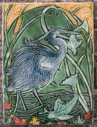 Great Blue heron fishing tile. Copyright Verdant Tile.