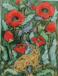 Hare in Poppies Tile. Copyright Verdant Tile