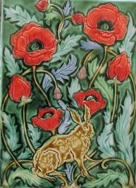 Hare in the Garden Tile. Design by Mary Philpott of Verdant tile. Copyright Protected.