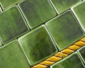 Custom Olive green glaze with burnt honey rope border now available in the tile line. Verdant Tile copyright.