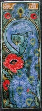 Peacock in Poppy Garden Tile. Design by and Copyright Verdant Tile.