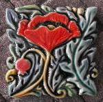 Avignon Poppy tile. Design and copyright Verdant Tile.