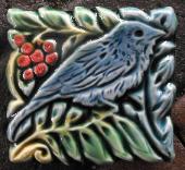 Sparrow in Avignon brocade tile. Design and Copyright Verdant Tile