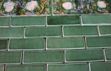 Verdant Tile Design Field tile with Morris inspired Pimpernel border. Copyright Verdant tile.