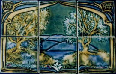 Two Trees Tile Mural. Design by Verdant Tile. copyright protected.