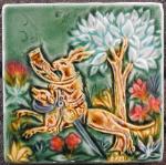 Medieval Hare riding a Hound Tile. Copyright Verdant Tile
