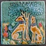 Medieval Hunting Hounds waiting for the hunt Tile. copyright Verdant Tile