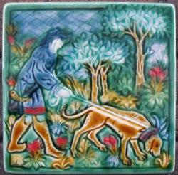Medieval Hunter with Hound on a Scent. Copyright Verdant Tile.