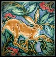 Tentative Hare in Rowan Berries. Blue-pink colourway by Verdant Tile