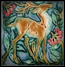 Medieval Deer in Rowan. Blue-pink colourway. by Verdant Tile